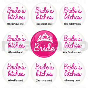 Κονκάρδες Brides Bitches & Bride σετ 9 τεμάχιων 
