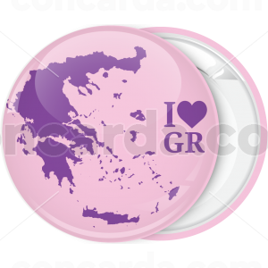 Κονκάρδα Ι Love GR χάρτης Ελλάδας ροζ