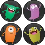 Monster pin badge buttons 4 pieces