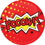 Super hero sounds pooow badge button