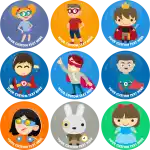 Figures kids party badge button