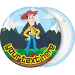 Toy Story Woody in the mountain badge button