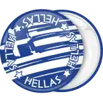 Greek flag badge button with Hellas inside