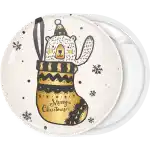 Teddy in the boot xmas badge button