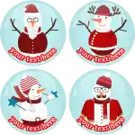 Snowman in red badge button set 4 pieces