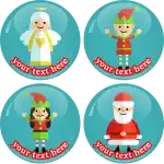 Xmas characters badges buttons 4 pieces set