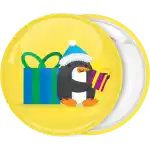 Penguin with present badge button