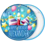 Surprise and festive  birthday badge button