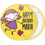 Birthday badge button happy brunette girl
