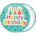 Happy birthday colourful hats badge button