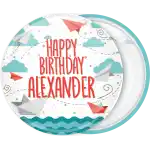 Paper planes and boats kids birthday badge button