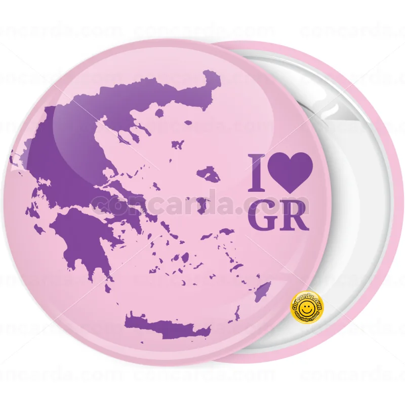 Κονκάρδα Ι Love GR χάρτης Ελλάδας ροζ
