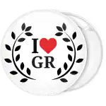 Ι Love GR  circle wreath leaves badge button