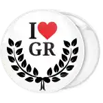 Ι Love GR antique bold wreath leaves badge button