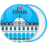 I Love Tinos church white badge button