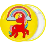 Yellow Unicorn Rainbow kids party badge button