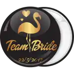 Gold Bachelorette badge button flamingo Team Bride
