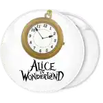 Clock Alice in Wonderland pin badge button