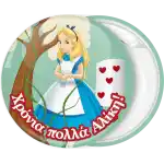 Alice in Wonderland forest and card pin badge button