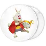 White Rabbit clock pin badge button
