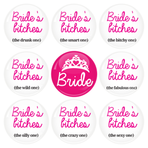Κονκάρδες Brides Bitches & Bride σετ 9 τεμάχιων 