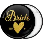 Bride Gold Glitter pin badge button