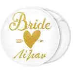 Bride Gold Glitter white pin badge button