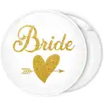 Bride Gold Glitter white pin badge button