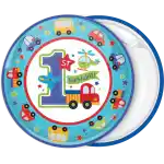 1st Birthday cars toys truck pin badge button