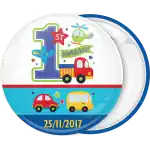 1st Birthday cars pin badge button