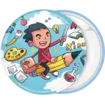 Kid flying birthday pin badge button
