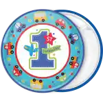 1st Birthday cars toys plane pin badge button
