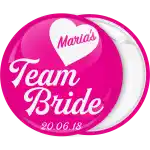 White heart team bride badge button