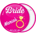 Pink white bachelorette badge button the Bride Ring