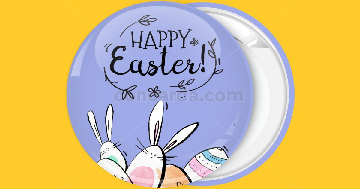 Happy Easter eggs and rabbits pin badge button