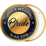 Bride golden metal wedding badge button