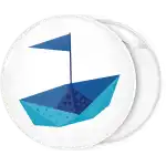 Paper boat white pin badge button