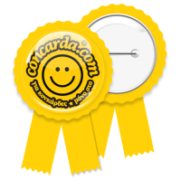 Button badge with safety pin and rosette