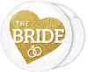 The Bride gold heart pin badge button