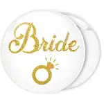 Bride Gold Glitter white pin badge button
