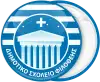 School badge button with Greek colors