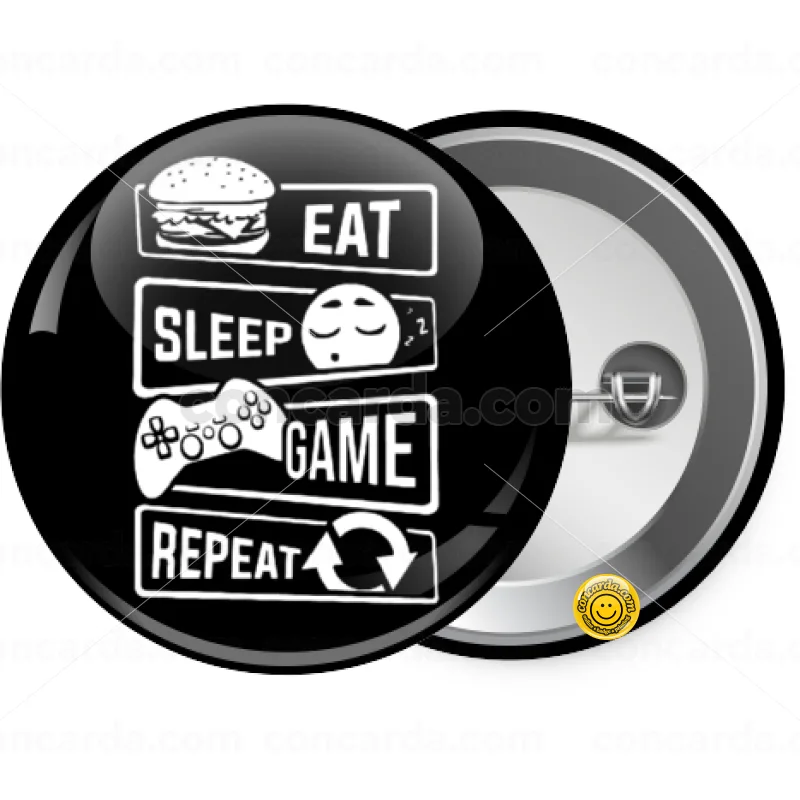 Eat Sleep Game Repeat — Κονκάρδα Στρογγυλή, Παραμάνα 25mm