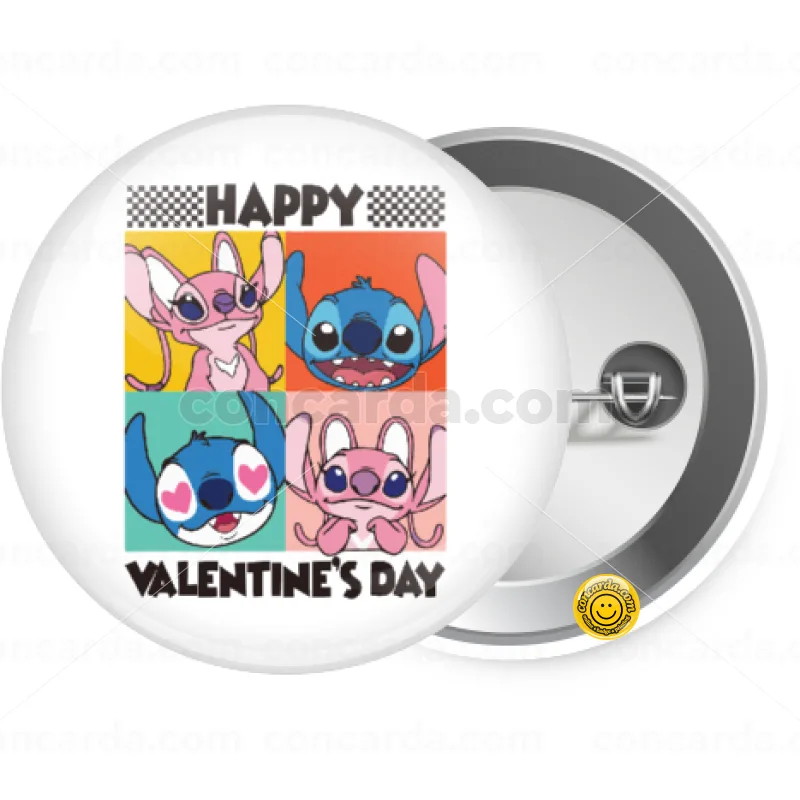 Lilo & Stitch Happy valentines day — Κονκάρδα Στρογγυλή, Παραμάνα 25mm