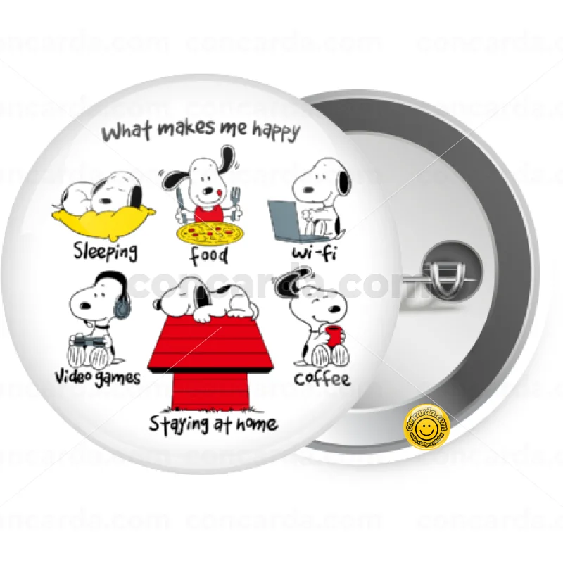 Snoopy what makes my happy — Κονκάρδα Στρογγυλή, Παραμάνα 25mm