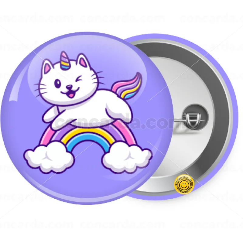 Cute cat unicorn — Κονκάρδα Στρογγυλή, Παραμάνα 25mm