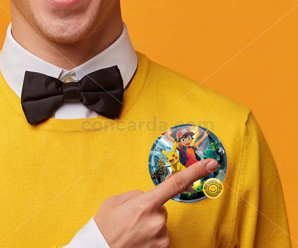 Ash Ketchum &amp; Pikachu — Κονκάρδα Στρογγυλή, Παραμάνα 75mm