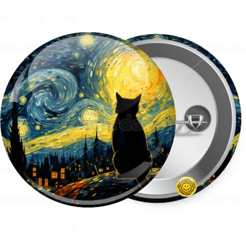 Starry Night Cat — Κονκάρδα Στρογγυλή, Παραμάνα 25mm