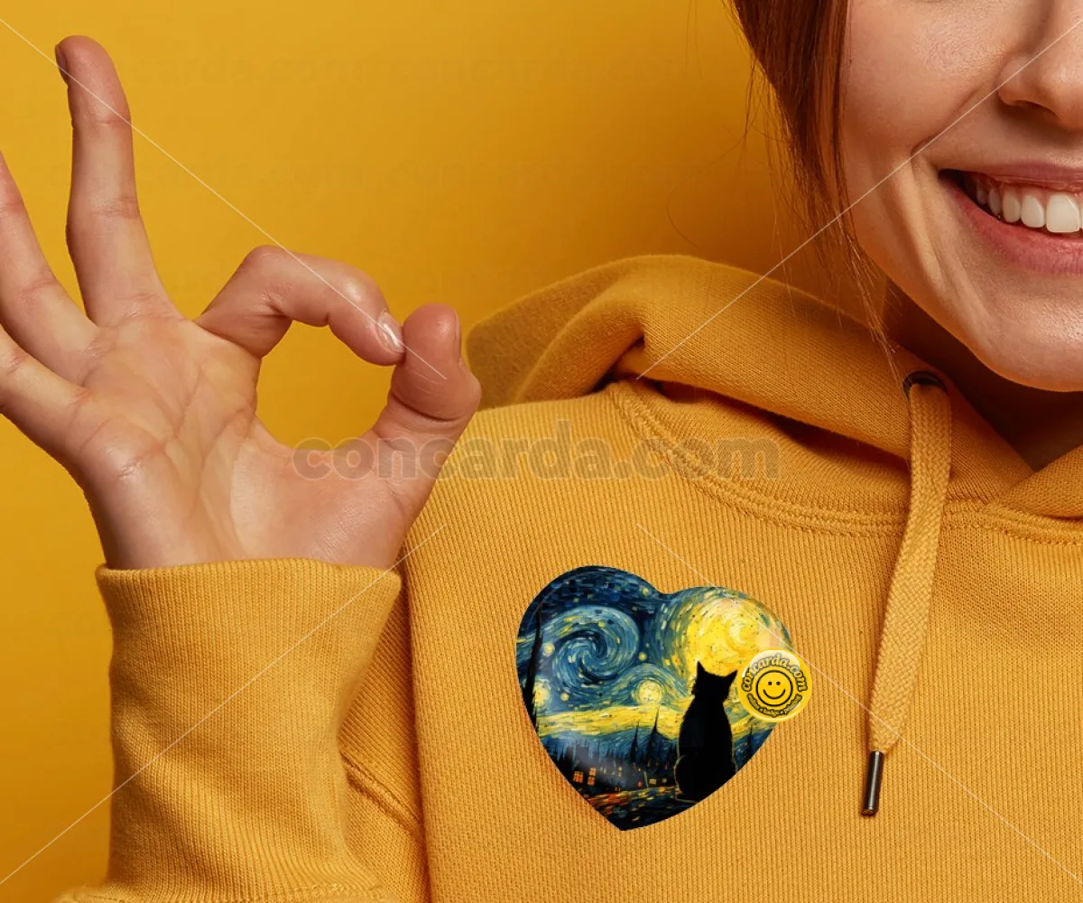 Starry Night Cat — Κονκάρδα Καρδιά 57mm