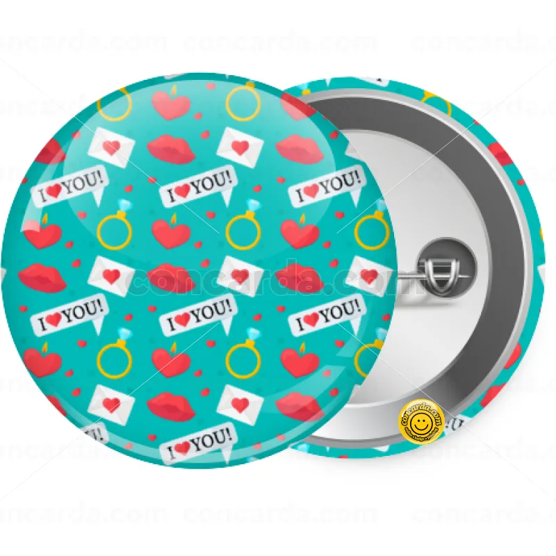 I Love You hearts rings & kiss pattern — Κονκάρδα Στρογγυλή, Παραμάνα 25mm