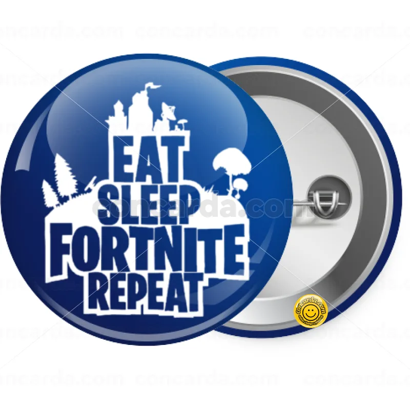 Eat Sleep Fortnite Repeat — Κονκάρδα Στρογγυλή, Παραμάνα 25mm
